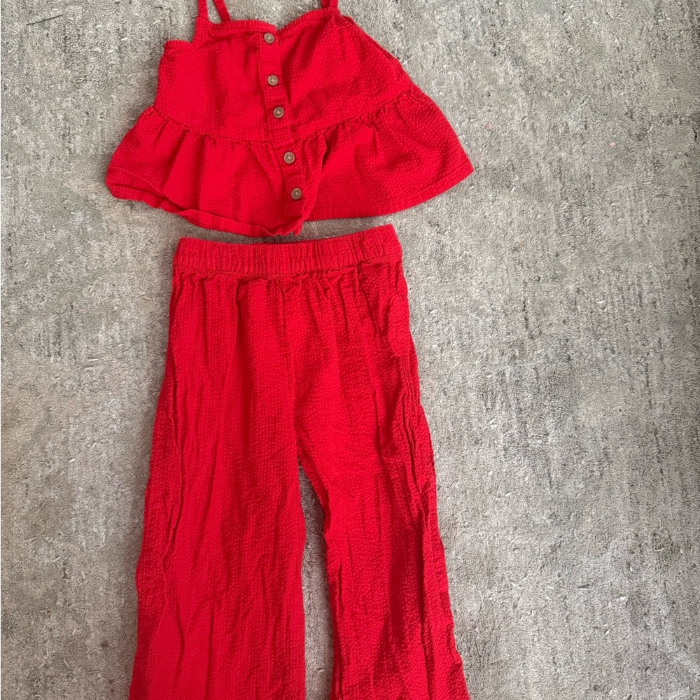 H&M Red Button-Up Top and Pants Set